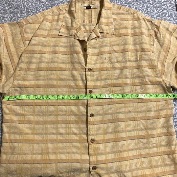 Tommy Bahama Plaid Striped Short Sleeve Button Down Shirt 100% Silk Yellow XL - Picture 9 of 11